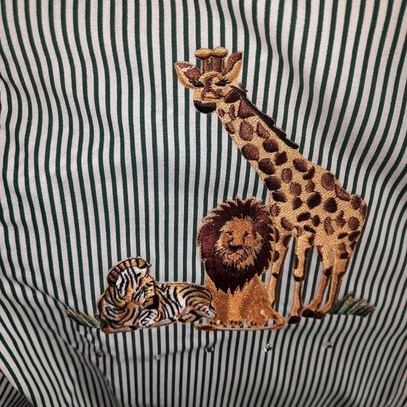 Las Olas shirt green white stripes applique giraffe lion zebra rhinestones zoo - Picture 11 of 14